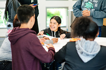 Group of students working together at a table