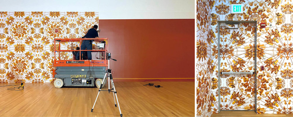 Installing vinyl wallpaper for &quot;Ai Weiwei: Trace&quot; at the Skirball