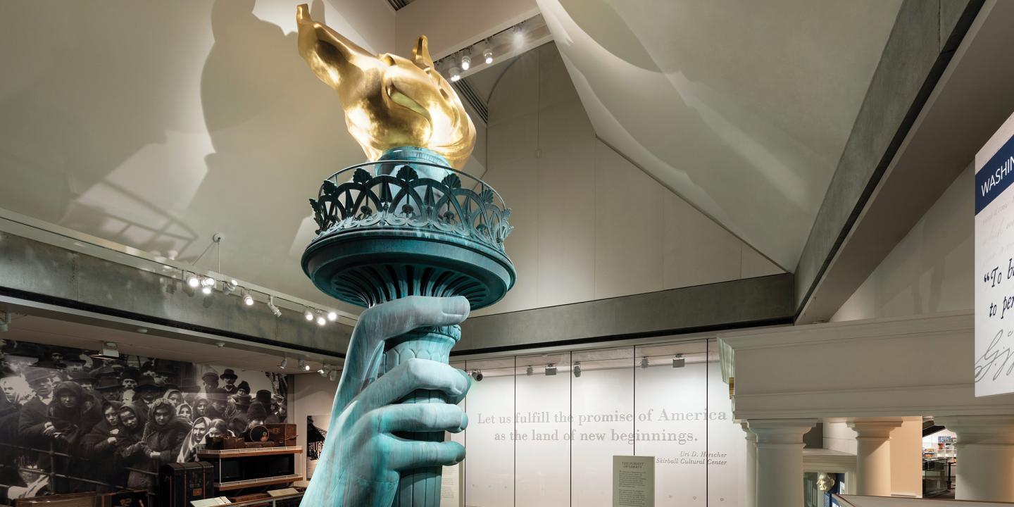 Large replica of liberty torch in the Vision and Values gallery