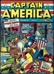 Illustrated comic book cover depicting Captain America punching Hitler