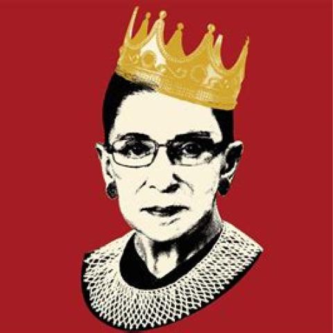 artwork depicting Ruth Bader Ginsberg wearing a crown