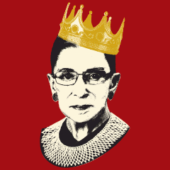 artwork depicting Ruth Bader Ginsberg with a crown on her head